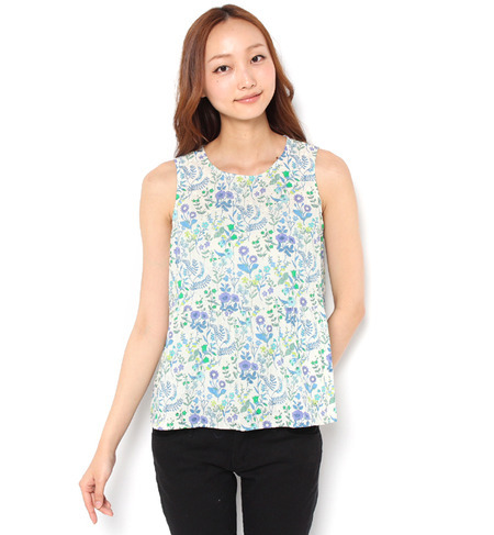 liflattie ships:リバティプリント レース ノースリーブ ブラウス