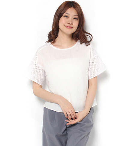 リネンレース フレアスリーブブラウス