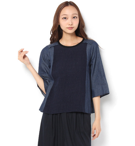 【シップス フォー ウィメン/SHIPS for women】 liflattie ships:リネン ドビー × デニム ブラウス [送料無料]