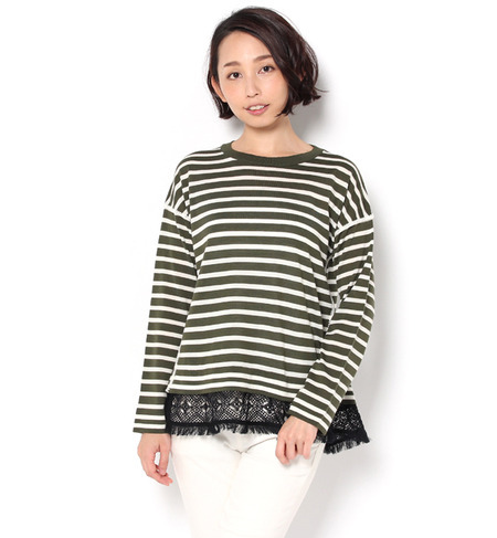 【シップス フォー ウィメン/SHIPS for women】 レースコンビプルオーバー ボーダー [送料無料]