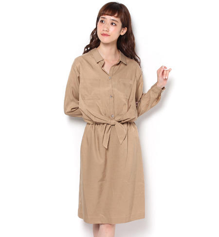 【シップス フォー ウィメン/SHIPS for women】 コットンキュプラ フロントリボン ロングスリーブワンピース [送料無料]