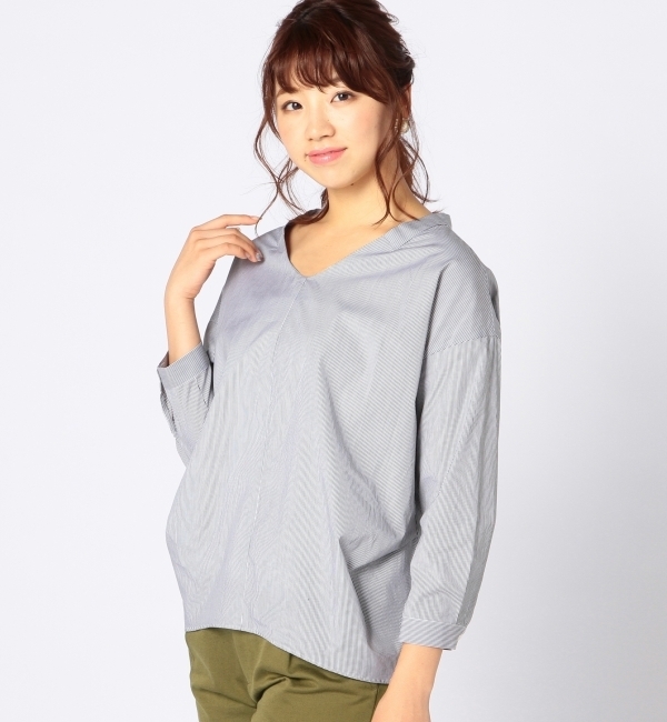 【シップス フォー ウィメン/SHIPS for women】 ドレープ8分袖ブラウスstripe-0033 [送料無料]