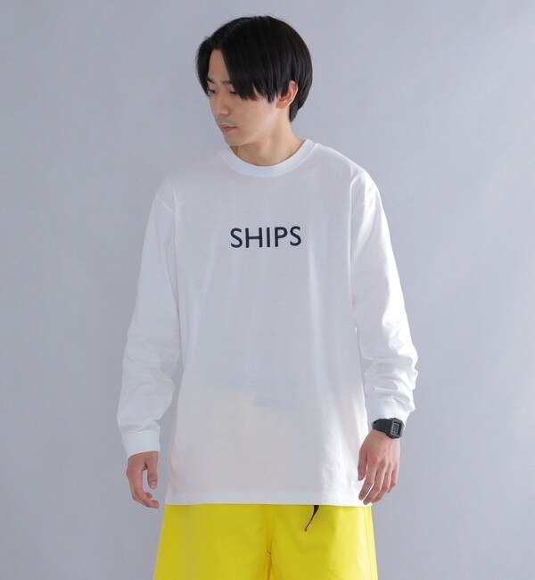 SHIPS: 刺繍 SHIPS ロゴ ユニセックス ロングスリーブ Tシャツ (ロンT