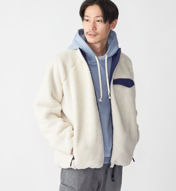 *SHIPS: ビッグシルエット リバーシブル ボア フリース ナイロン ブルゾン