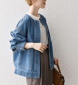 《一部予約》SHIPS any: ノーカラー デニム ブルゾン［SHIPS any DENIM］