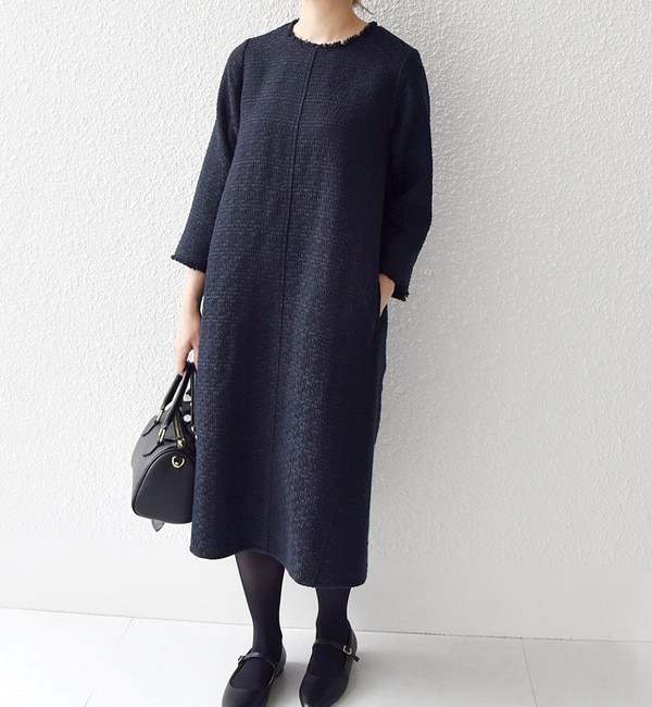 SHIPS any: スラブ ツイード ワンピース［NAVY BLUE］