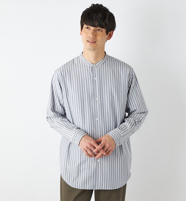 SHIPS any: ストライプ バンドカラー 長袖 シャツ 23SS◇|SHIPS