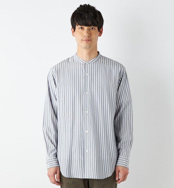 SHIPS any: ストライプ バンドカラー 長袖 シャツ 23SS◇|SHIPS