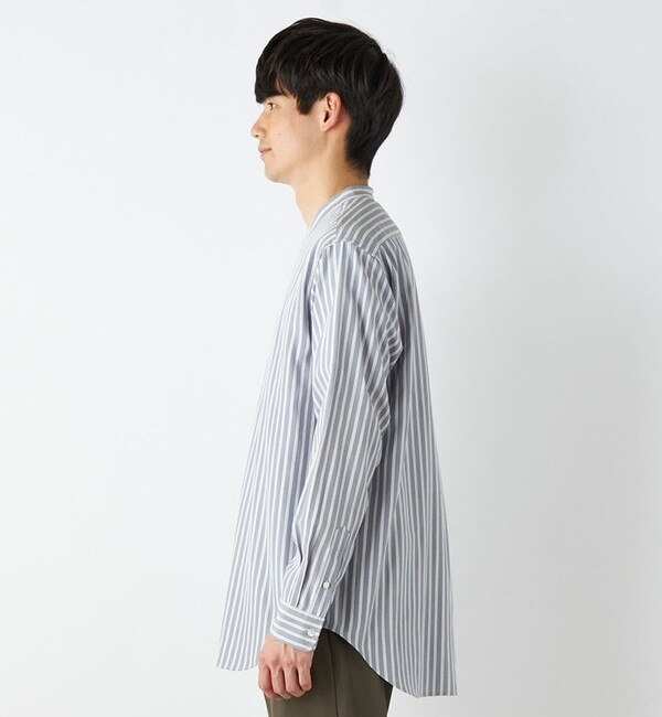 SHIPS any: ストライプ バンドカラー 長袖 シャツ 23SS◇|SHIPS