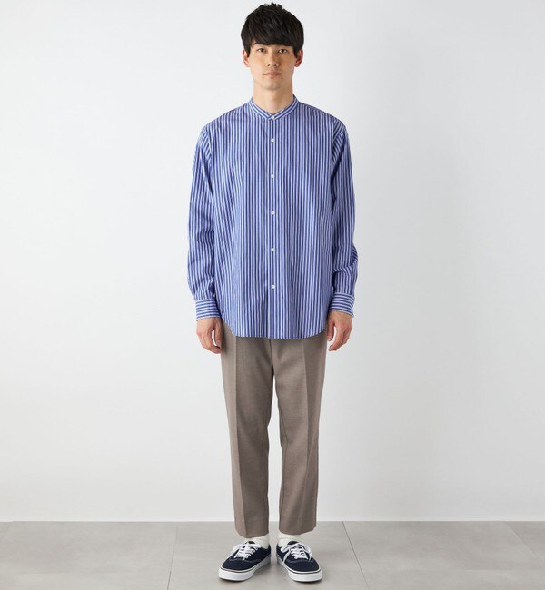 SHIPS any: ストライプ バンドカラー 長袖 シャツ 23SS◇|SHIPS