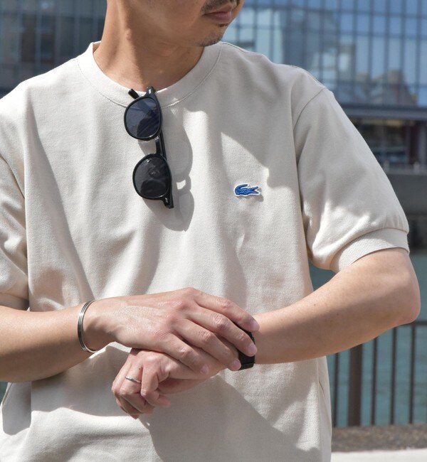 SHIPS any別注】LACOSTE: ワンポイント ロゴ ピケ クルーネック T