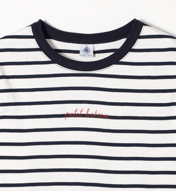 PETIT BATEAU:ロングスリーブ ロゴ プリント ボーダー Tシャツ 23SS