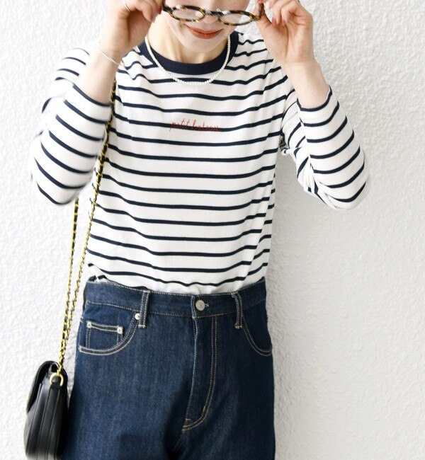 PETIT BATEAU:ロングスリーブ ロゴ プリント ボーダー Tシャツ 23SS