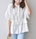 《予約》SHIPS any: レース タック ペプラム ブラウス 23SS