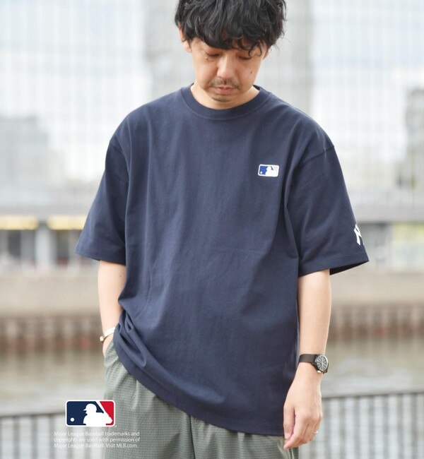 SHIPS any別注】MLB: バッターマン ワンポイント 刺繍 /袖プリント T