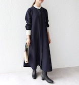 《追加予約》SHIPS any:〈洗濯機可能〉ダブルクロス Aライン シャツワンピース［NAVY BLUE］
