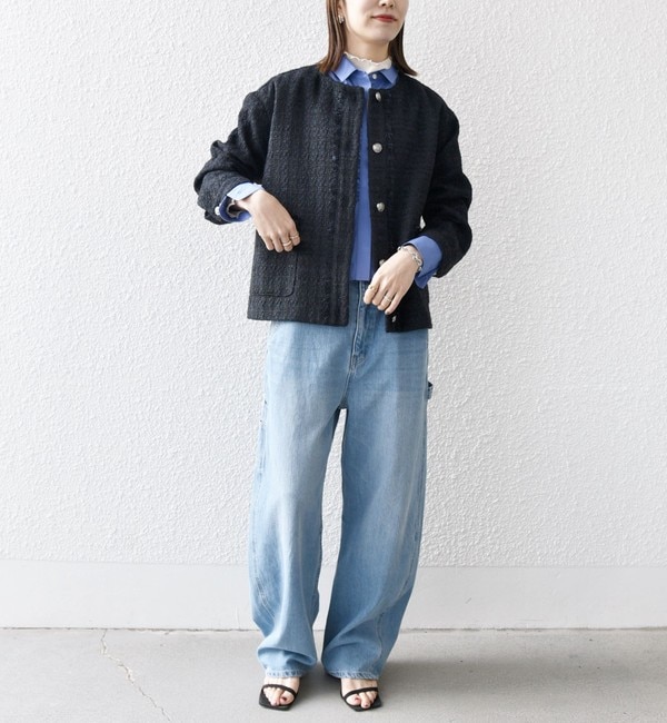 SHIPS any:ノーカラー ツイード ジャケット［NAVY BLUE］|SHIPS