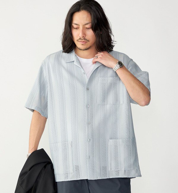 BENCH MARKING SHIRT: ストライプレース オープンカラー 半袖 シャツ