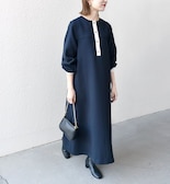 《予約》SHIPS any: ダブルクロス ヨークカラー ワンピース［NAVY BLUE］