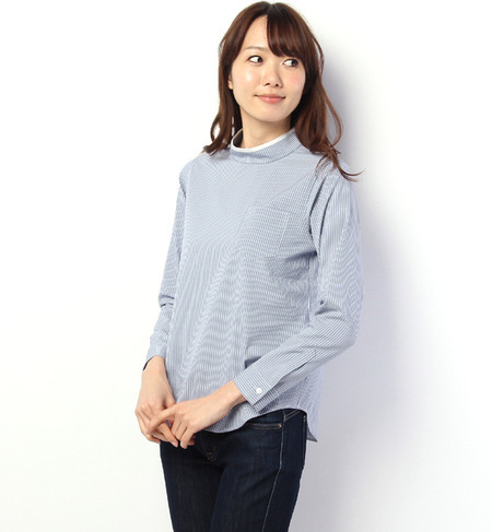 Khaju:ストライププチハイネックブラウス blue