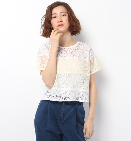 Khaju:カラーレースボーダープルオーバー■