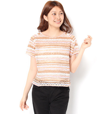 【カージュ/Khaju】 Khaju:ボーダーレースショートプルオーバー [送料無料]