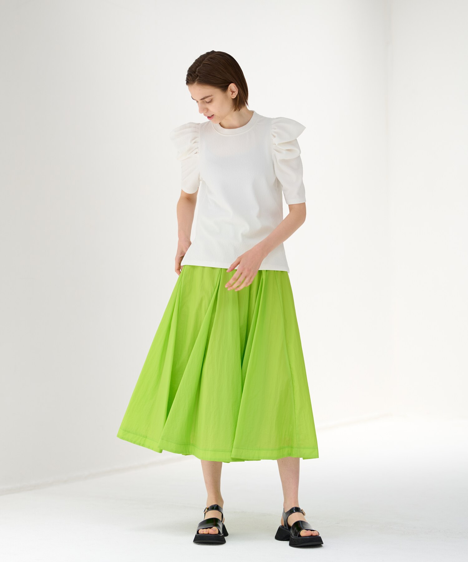 ワッシャーナイロンフレアスカート|LANVIN en Bleu(ランバンオンブルー 