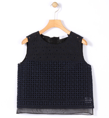 レイヤードエンブロイダリー ショートブラウス