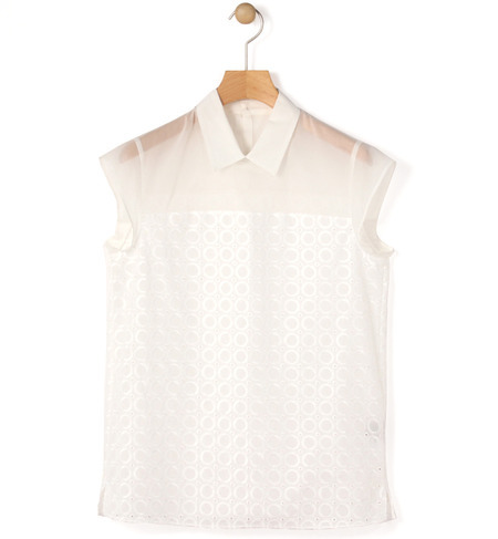 サークル刺繍 襟付きコンビブラウス