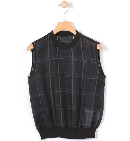 シルクオーガンジー チェックノースリーブプルオーバー