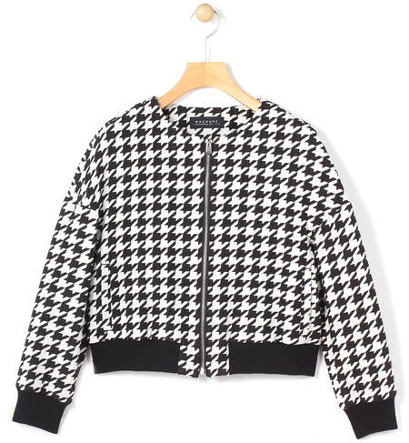 千鳥柄ジャカード ノーカラーブルゾン