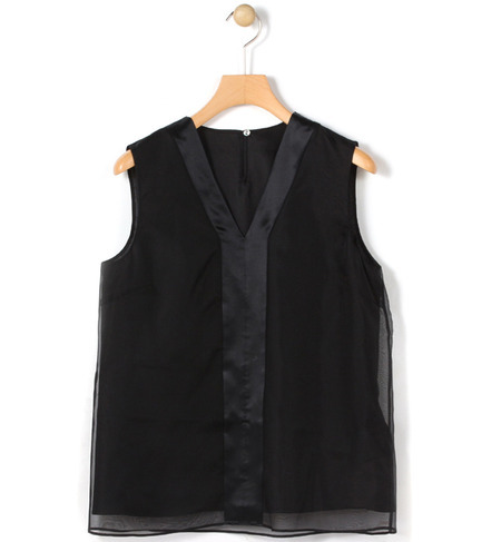 シルクサテンコンビ Vネックブラウス