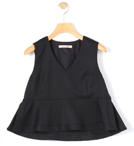 ウール Vネックノースリーブぺプラムプルオーバー