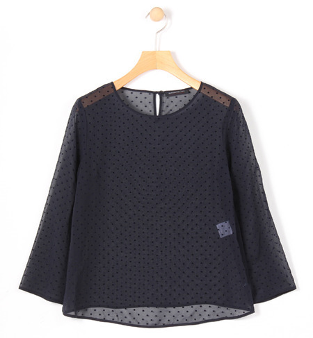 シルクフロッキードット ボートネックプルオーバー