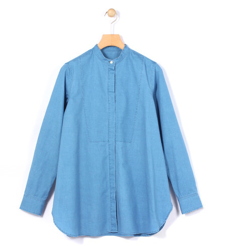 コットンダンガリー スタンドカラーシャツ