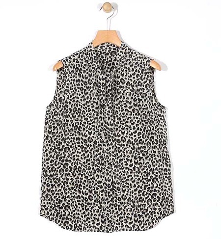 シルクレオパードプリント ノースリーブブラウス