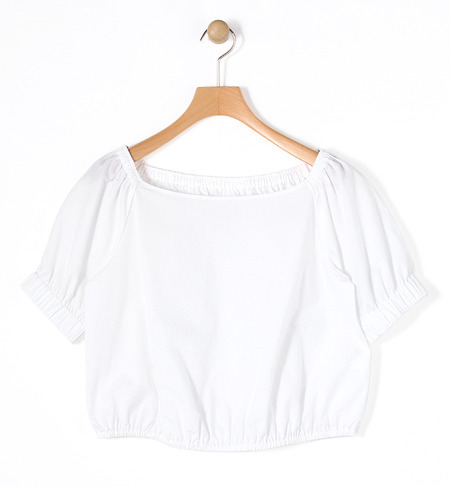 コットン ギャザーショートスリーブブラウス
