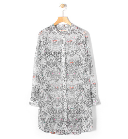 コットンシルクオーナメントプリント ロングシャツ