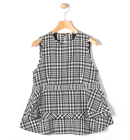 ブロークンギンガムチェック ノースリーブブラウス