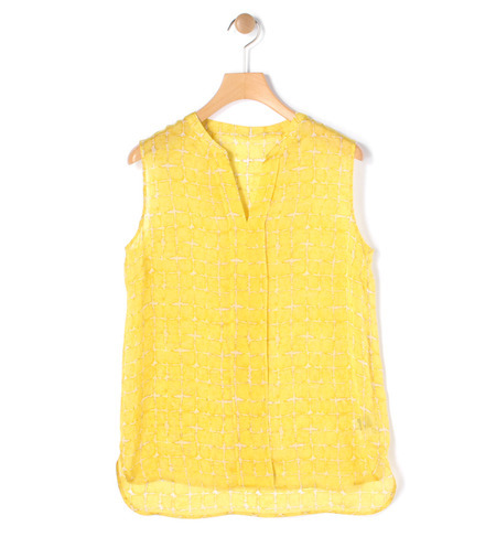 ウィンドウペーンプリント ノースリーブブラウス