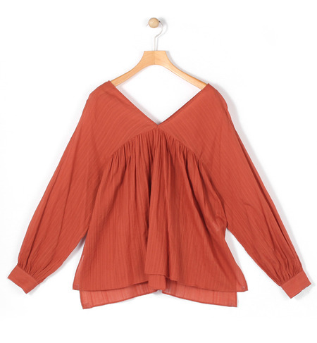 コットン Vネックギャザーチュニック