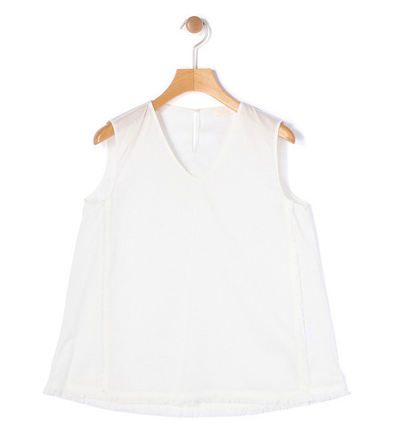 コットン フリンジノースリーブブラウス