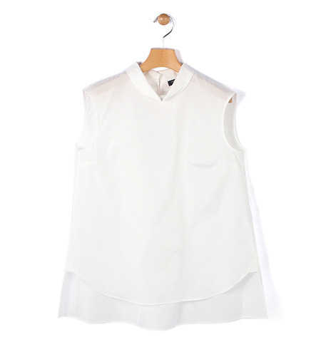 コットン ハイネックノースリーブブラウス