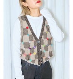 YANYAN PLAITED CHECK SHRUNKEN WAISTCOAT YYW24-1171：ベスト