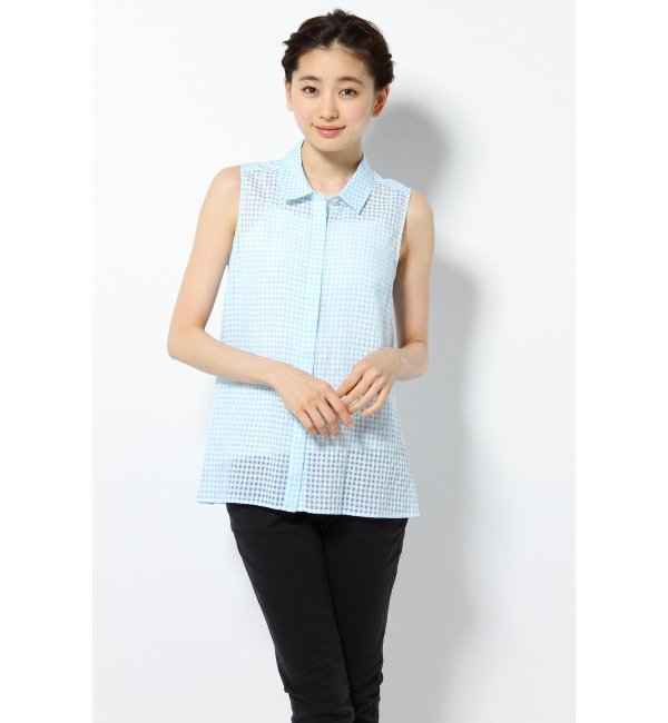 シェアギンガムノースリーブブラウス