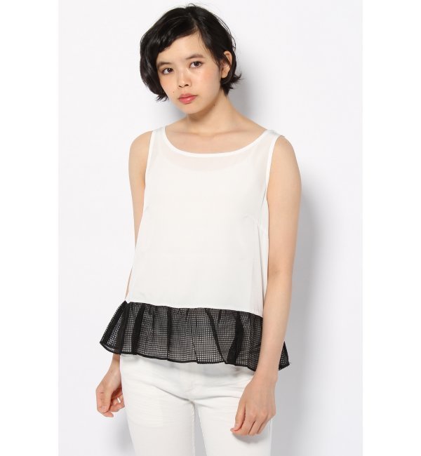 ブロックオーガンジー ノースリーブブラウス