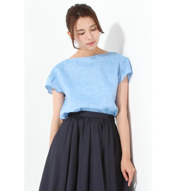 LINEN フリルスリーブブラウス
