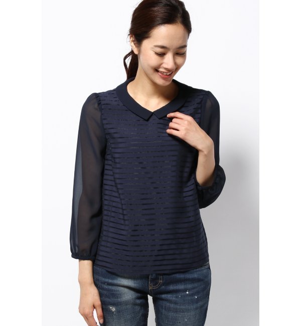 シャイニーボーダープルオーバーブラウス