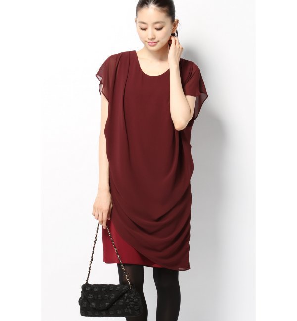 シフォン配色ドッキングドレープワンピース