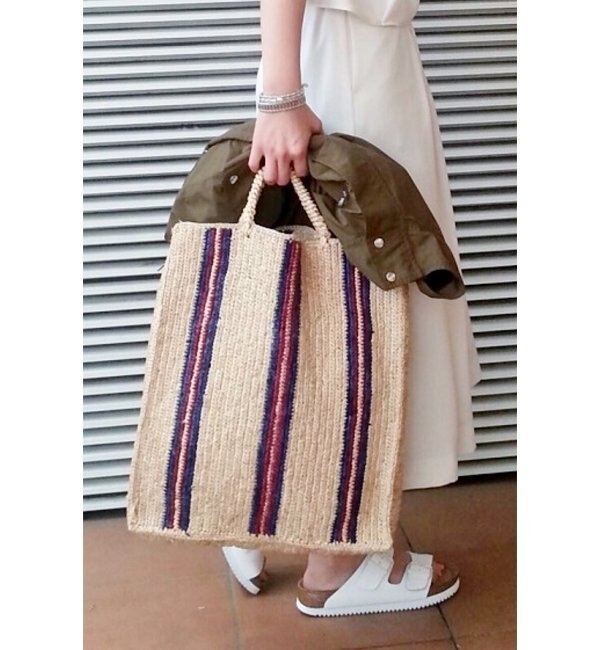 soeur ストライプラフィアトートBAG